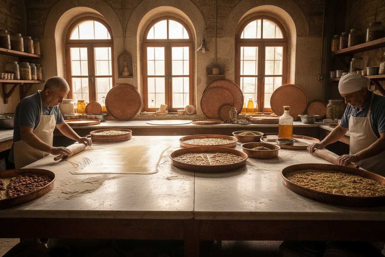 Katmanname Gaziantep atölyesi, tepsiler ve oklava