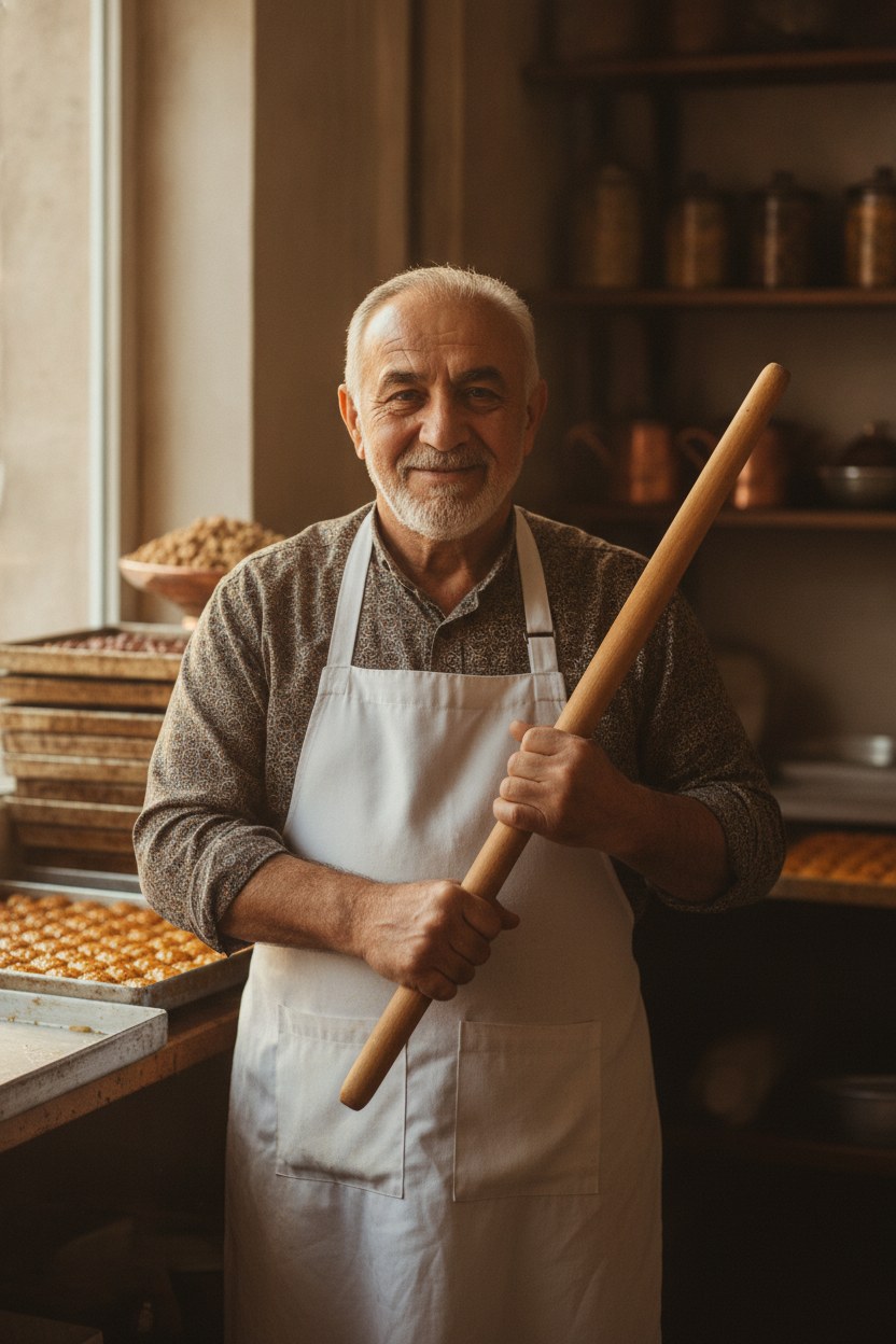 Baklava ustası hamuru açarken